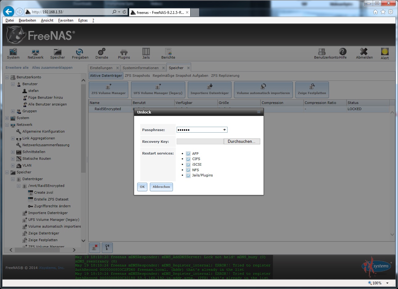 ZFS Volume unter FreeNAS verschlüsseln