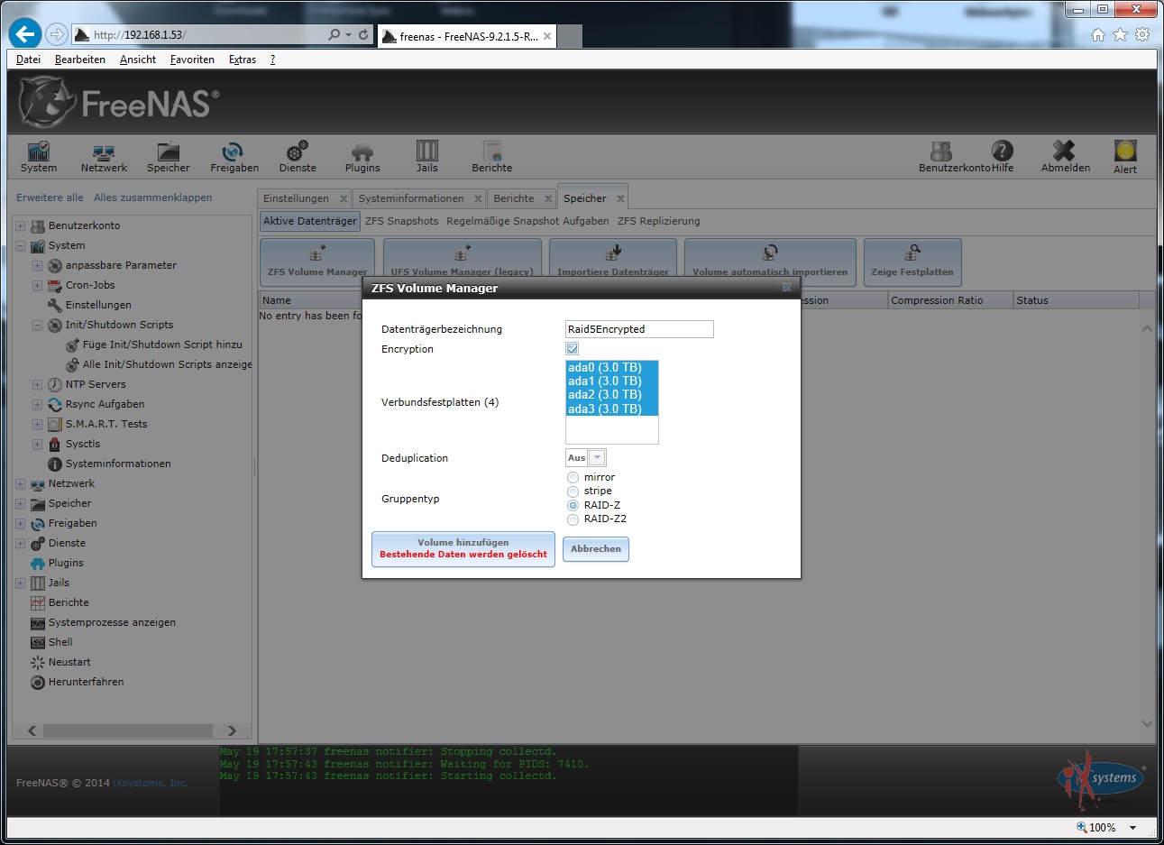 ZFS Volume unter FreeNAS verschlüsseln