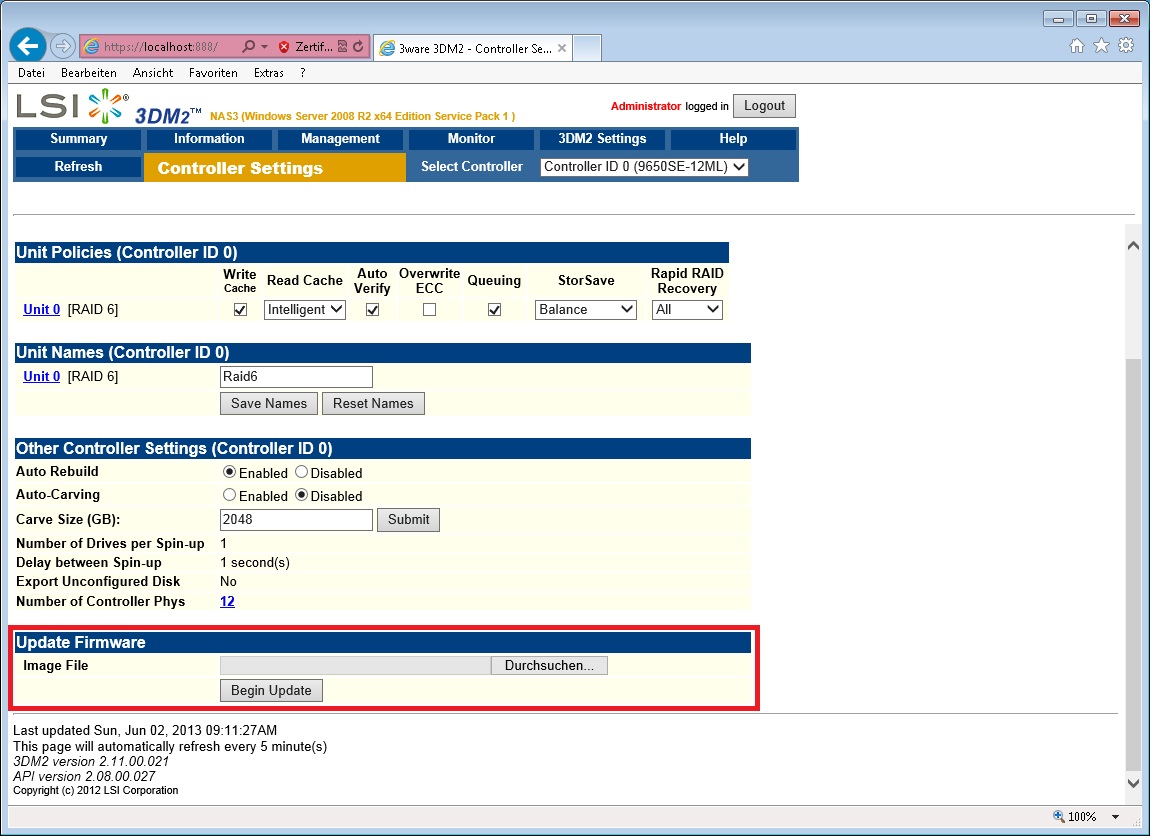 3ware Raid-Controller Firmware aktualisieren