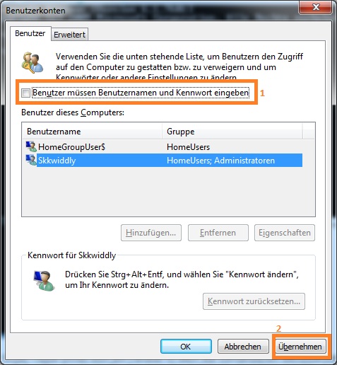 Benutzer automatisch anmelden (Windows 7)