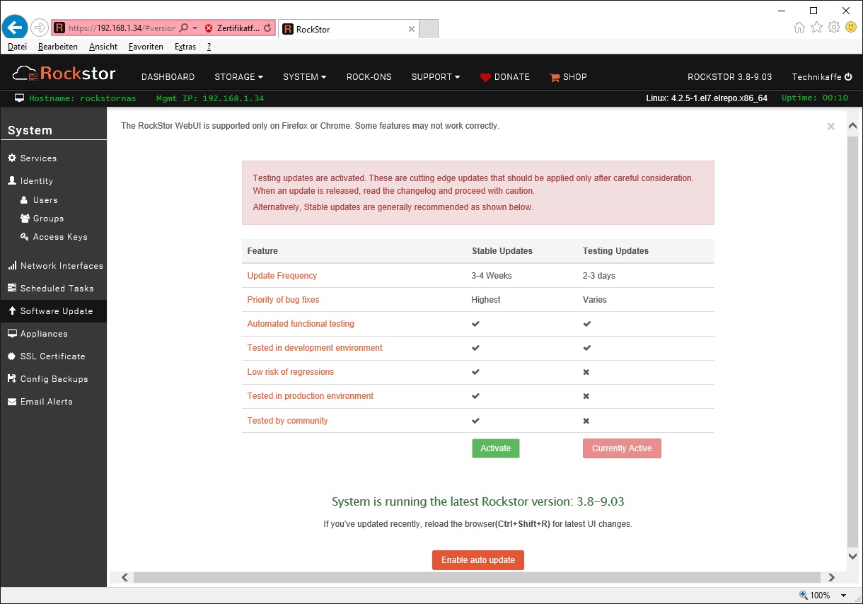 Rockstor - Linux NAS Lösung auf CentOS 7 Basis mit Btrfs