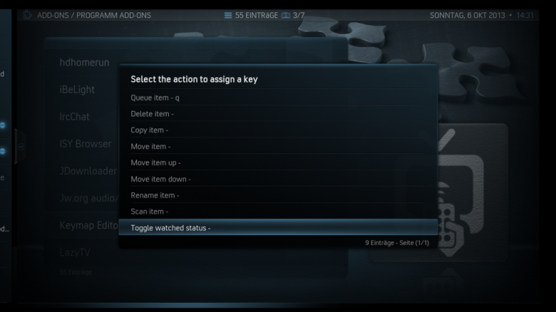 XBMC Tasten (Fernbedienung/Tastatur) mit gewünschten Funktionen belegen