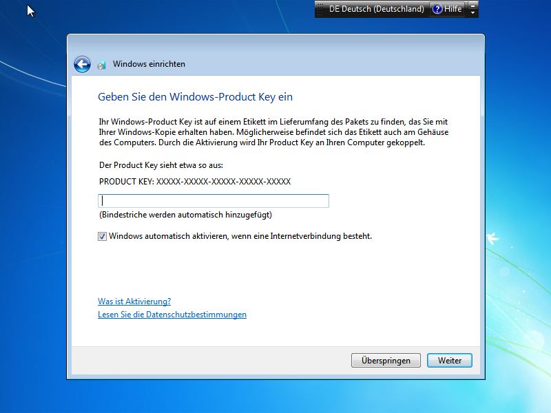 Windows 7 Neu- oder Erstinstallation