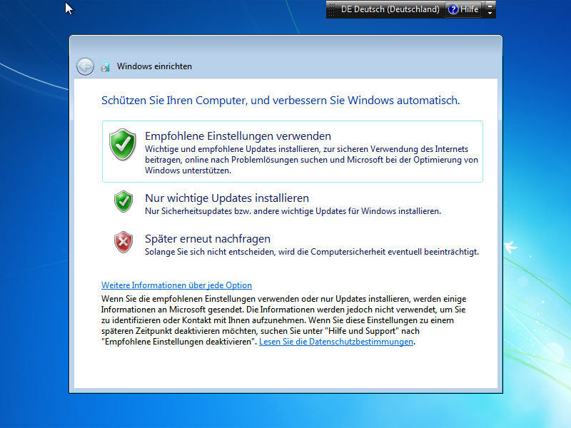 Windows 7 Neu- oder Erstinstallation