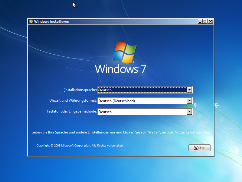 Windows 7 Neu- oder Erstinstallation