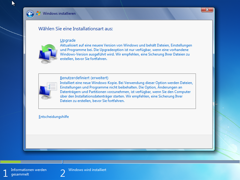 Windows 7 Neu- oder Erstinstallation
