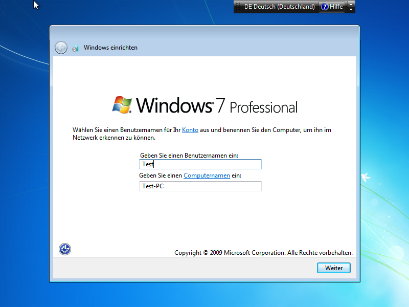 Windows 7 Neu- oder Erstinstallation