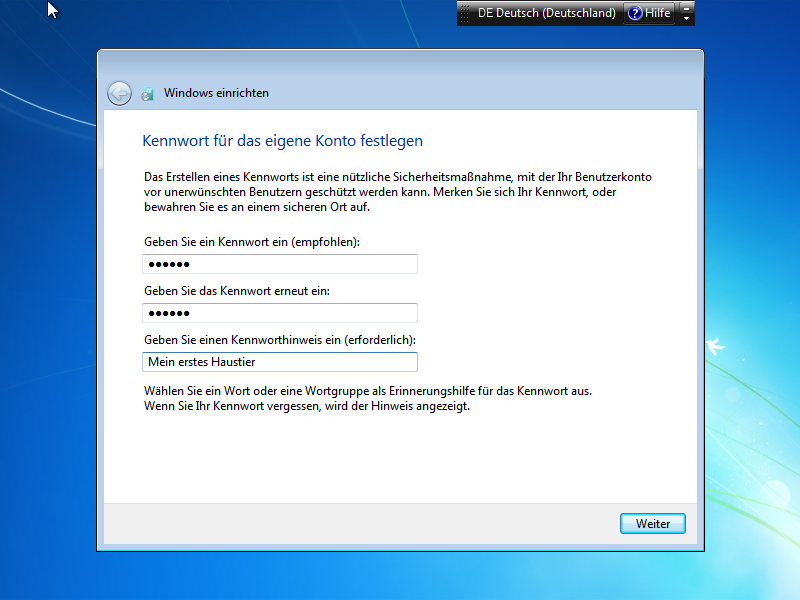 Windows 7 Neu- oder Erstinstallation