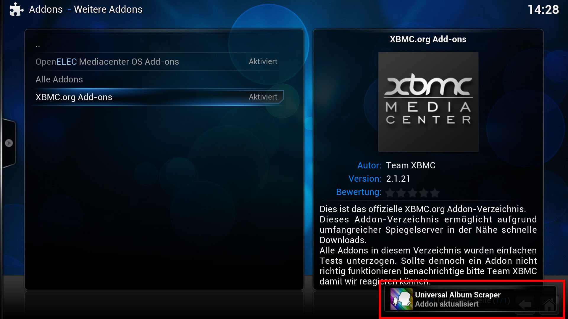 XBMC: Weitere Skins werden nicht angezeigt - Update erzwingen