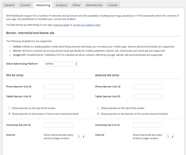 Das Mobiloud-Plugin bietet zahlreiche Einstellungsmöglichkeiten.