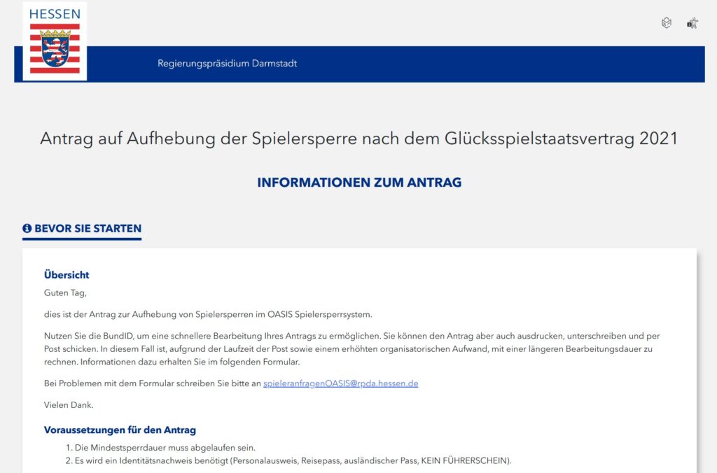 Aufhebung der Oasis Spielersperre