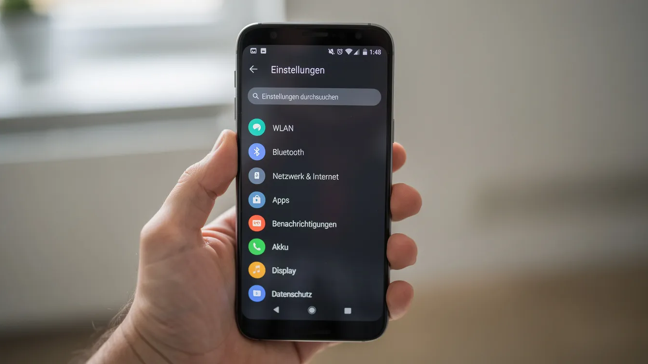 Netzwerkeinstellungen zurücksetzen: WLAN- & Internetprobleme unter Windows 11, Windows 10, Android & iOS lösen 2 Das Bild zeigt ein Smartphone auf dem die Einstellungen aufgerufen wurden, weil der User die Netzwerkeinstellungen zurücksetzen möchte.